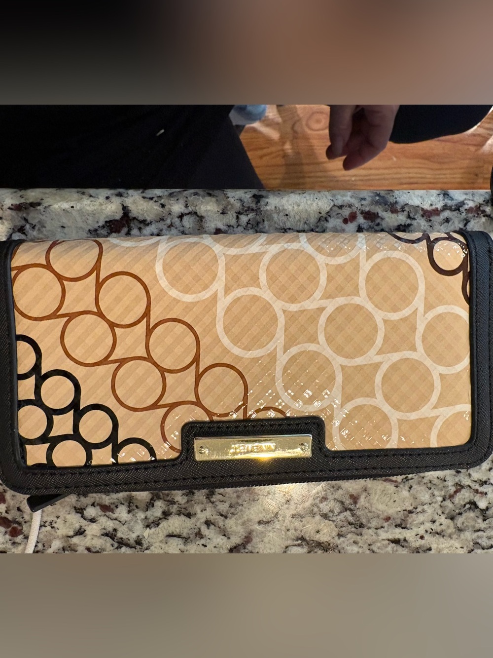 Nine West Beige Signature Circle Wallet with Black Trim